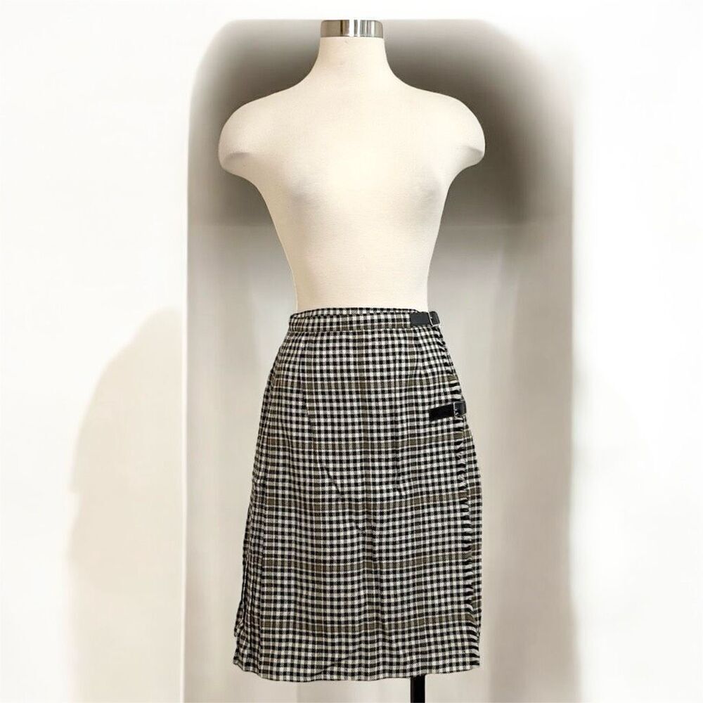 Vintage 1970s 70s Wool Fringe Plaid Wrap Skirt S Kilt Kiltie